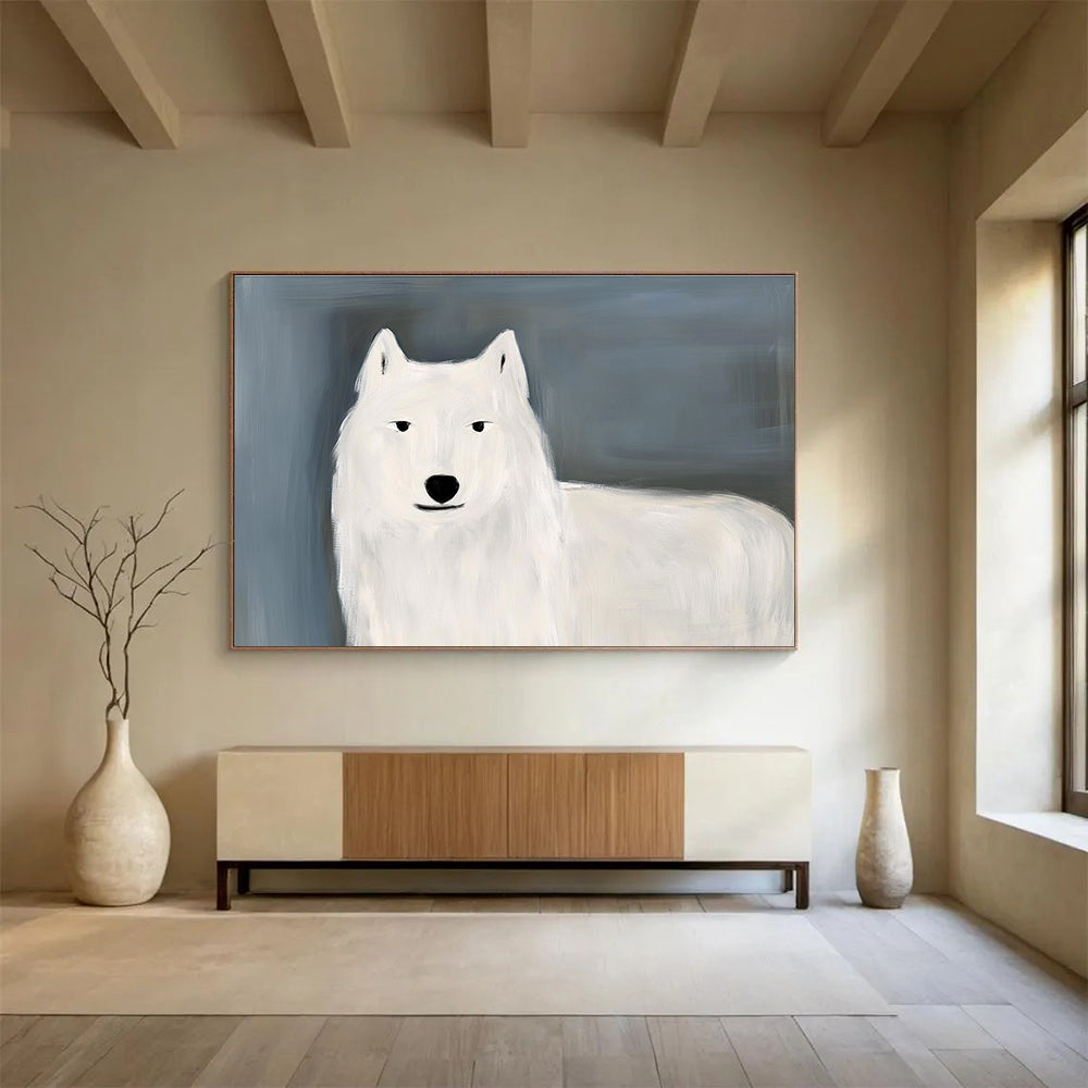 White Wolf Portrait Abstract Painting on Grey DYP163