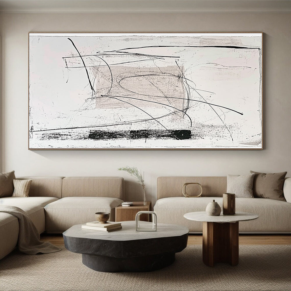 Black and White Line Abstract Painting with Dynamic Strokes GER097