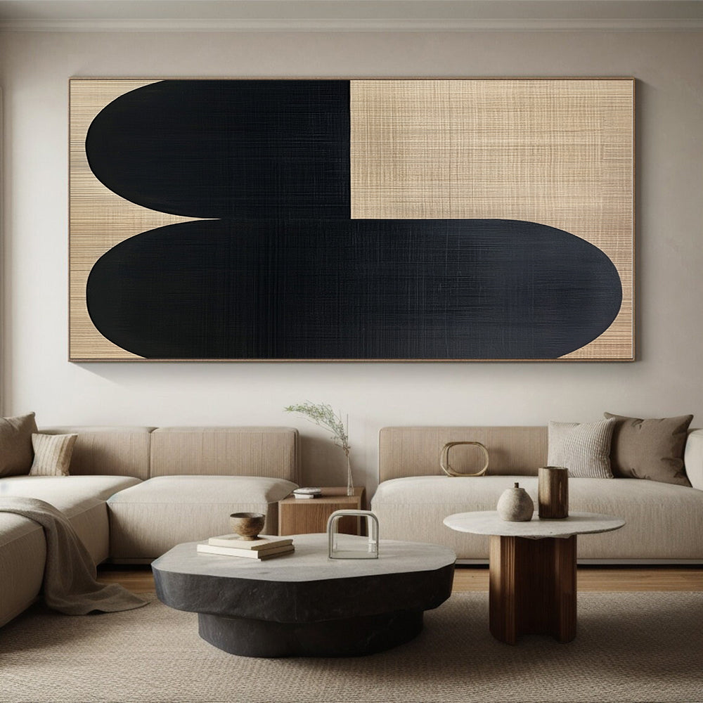 Beige Black Oval Forms Abstract Painting GER838