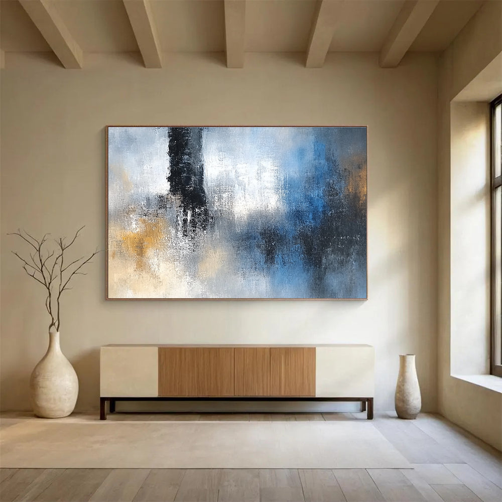 Grey Blue and Gold Abstract Painting with Subtle Textures DYP193