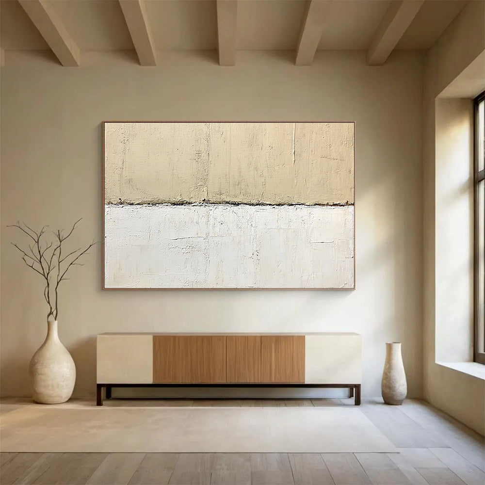 Textured Two - Tone Abstract Painting with Beige and White DYP322