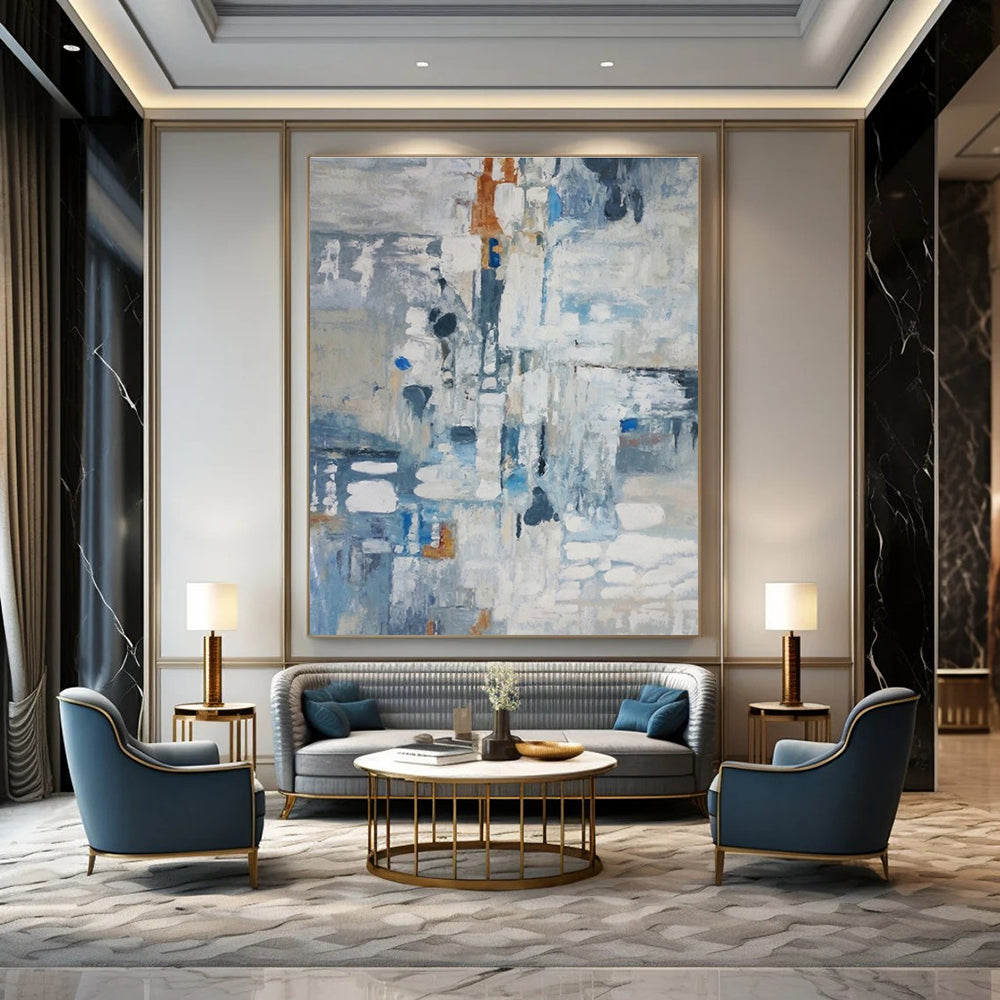 Blue Grey White Abstract Painting ADGE028