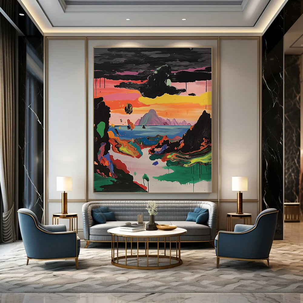 Surreal Landscape with Colorful Mountains and Sky Abstract Painting ADGE107