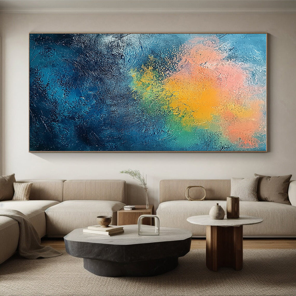 Rainbow - like Abstract Painting on Blue Background GER683