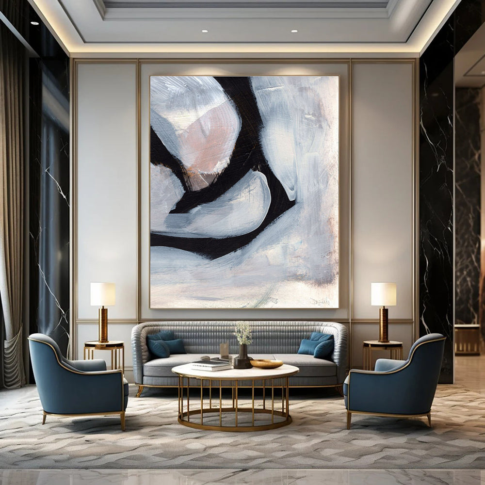 Gray and Black Layered Shapes Abstract Painting ADGE228