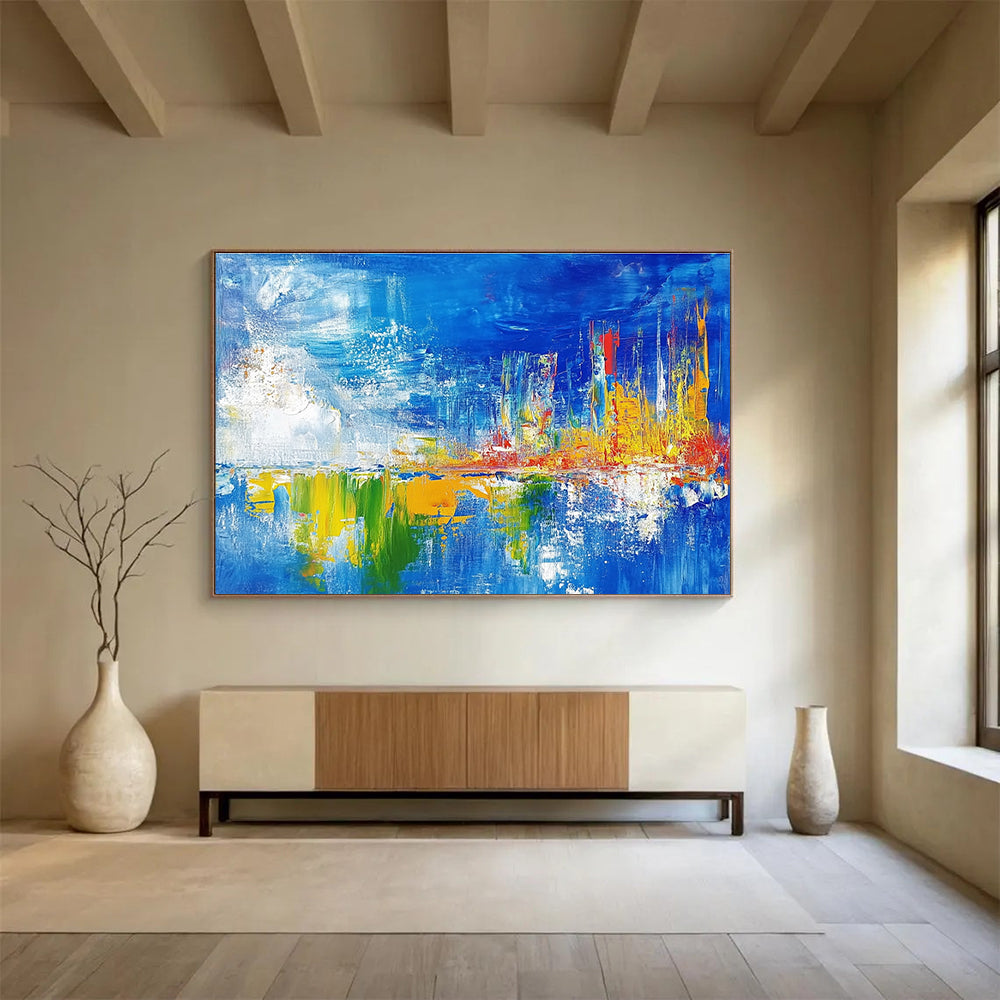 Colorful Cityscape Abstract Painting with Vivid Reflections DYP189