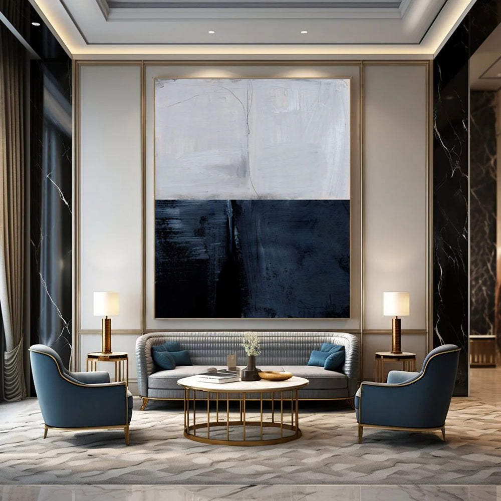Two - tone Abstract with Gray and Blue Divisions Painting ADGE206