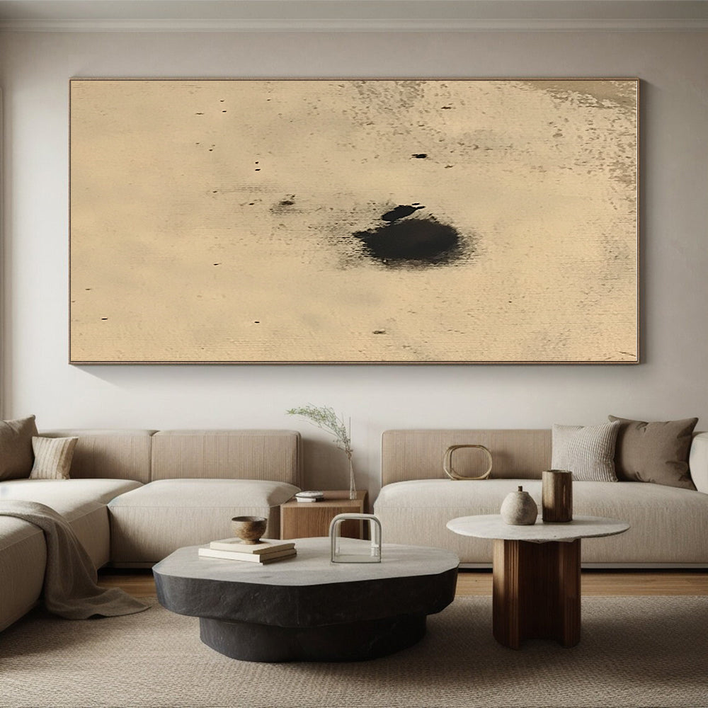 Black Spots on Beige Abstract Painting with Random Textures GER018