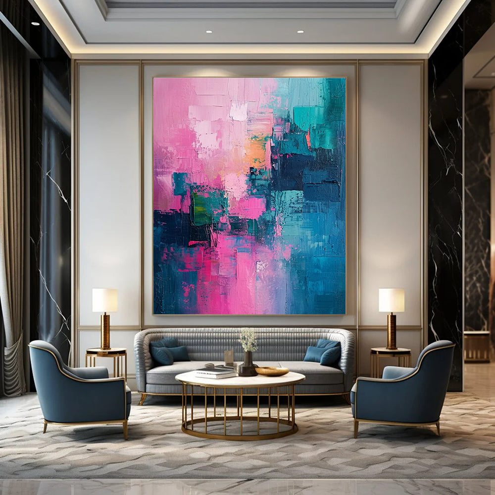 Soft Pink and Blue Abstract Painting with Textured Layers ADGE061