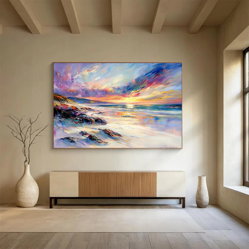 Colorful Beach Landscape Abstract Painting with Vivid Hues DYP113