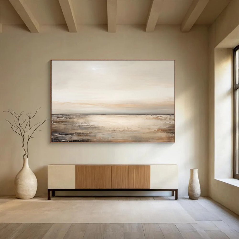 Beige and Grey Toned Sea View Abstract Painting THY101