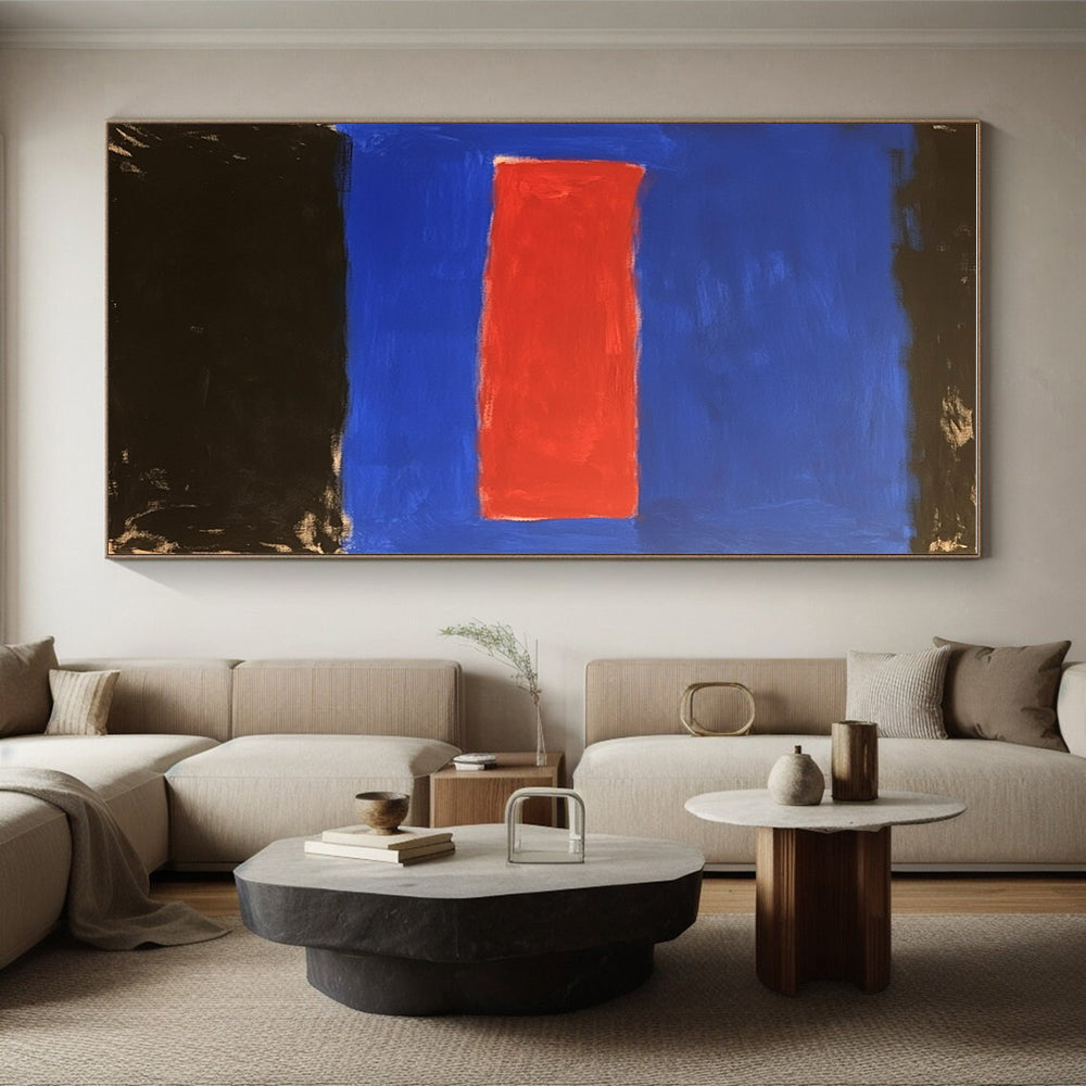 Blue Red Black Abstract Painting with Bold Color Blocks GER028