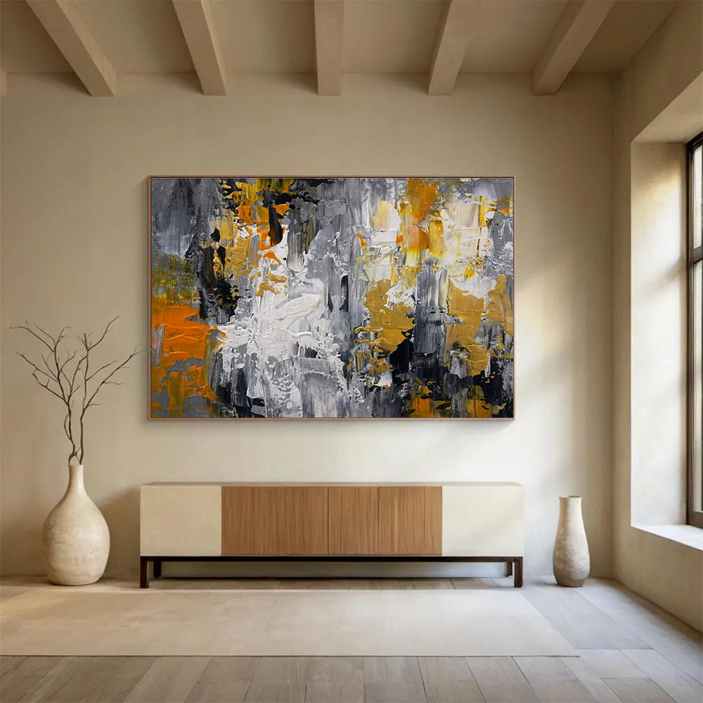 Gray Gold Abstract Painting with Urban Sophistication THY358