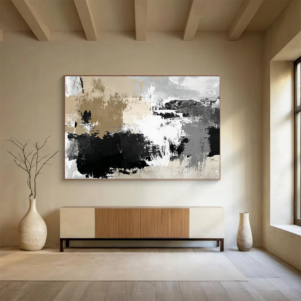 Beige and Black Abstract Strokes Painting DYP097