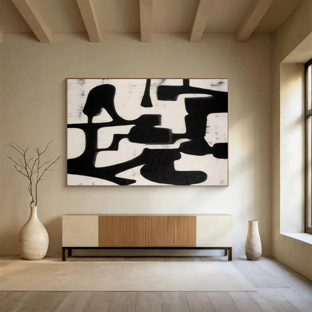 Black White Minimalist Abstract Painting THY062