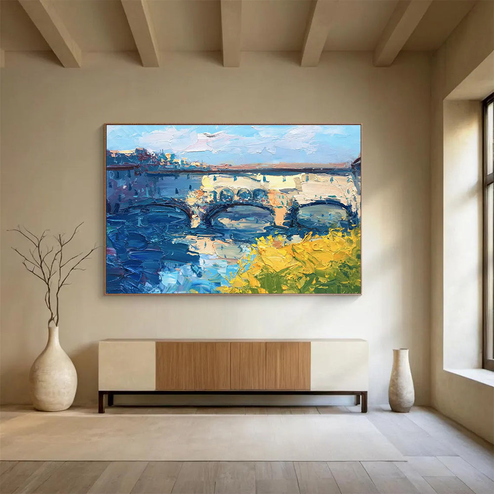 Bridge with Yellow Blossoms Abstract Painting THY435