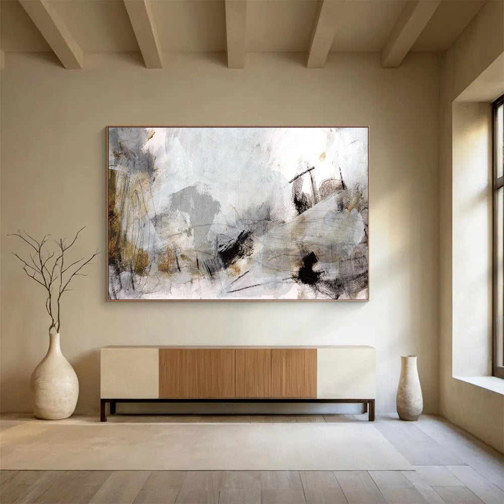 Ear THY - toned Abstract Landscape Painting with Grey and Brown Hues THY135