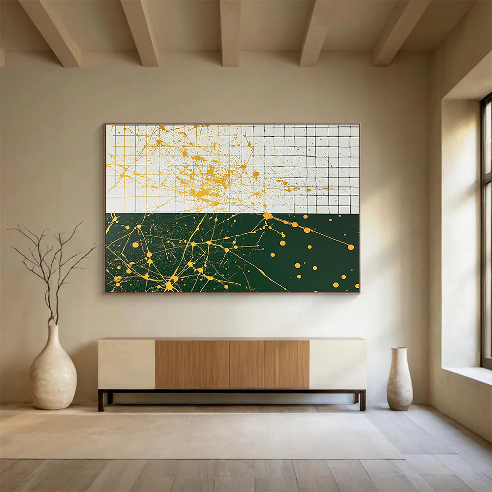 Yellow and Green - Splatter Grid Abstract Painting DYP062