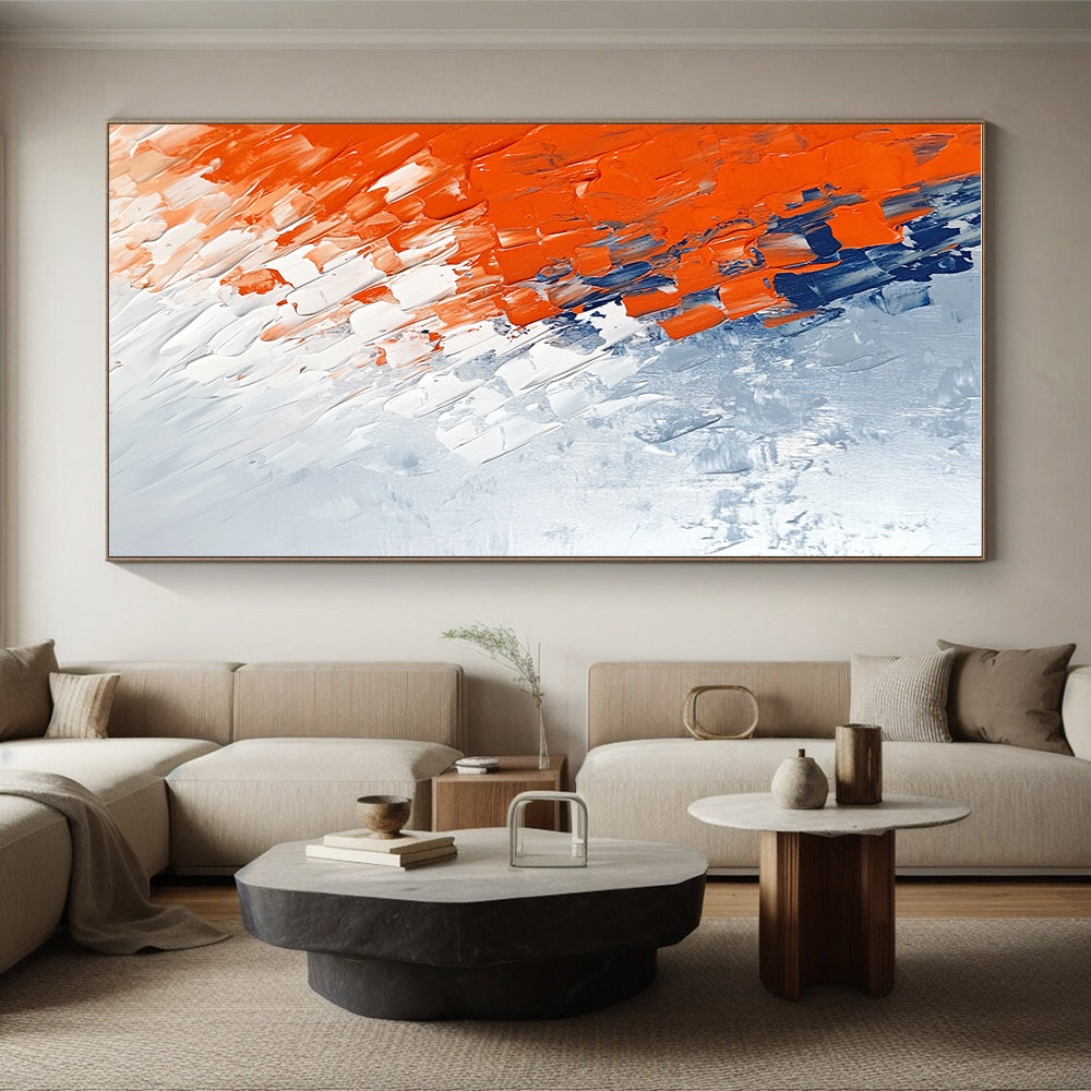 Orange Blue White Abstract Painting with Textured Layers GER495