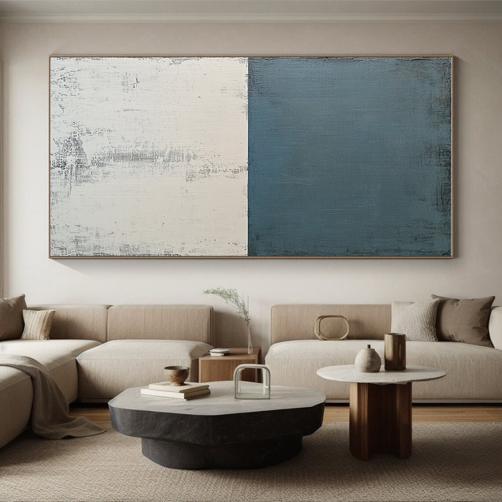 Blue and White Abstract Painting with Textured Layers GER177