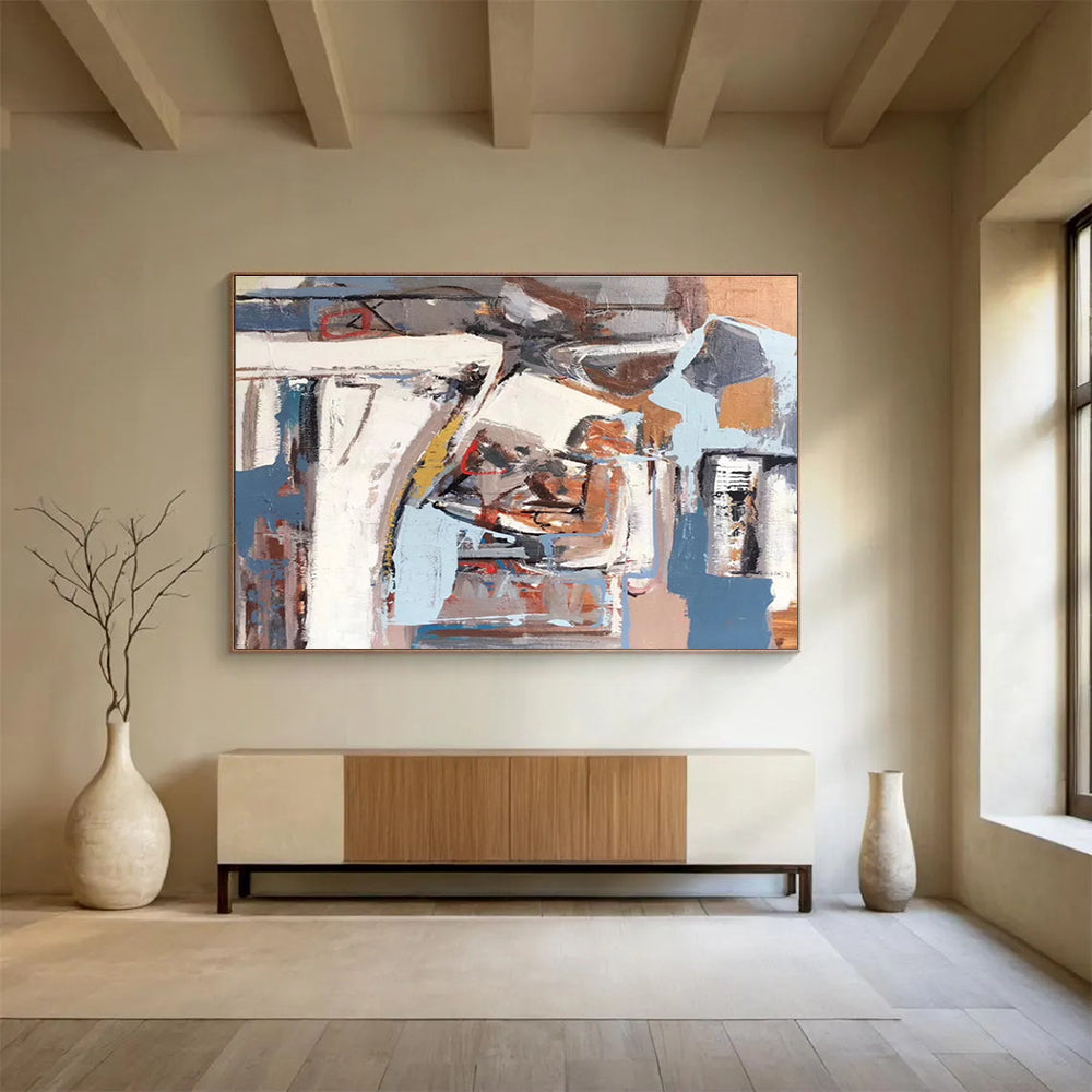Grey Blue Brown Abstract Shapes Painting THY025