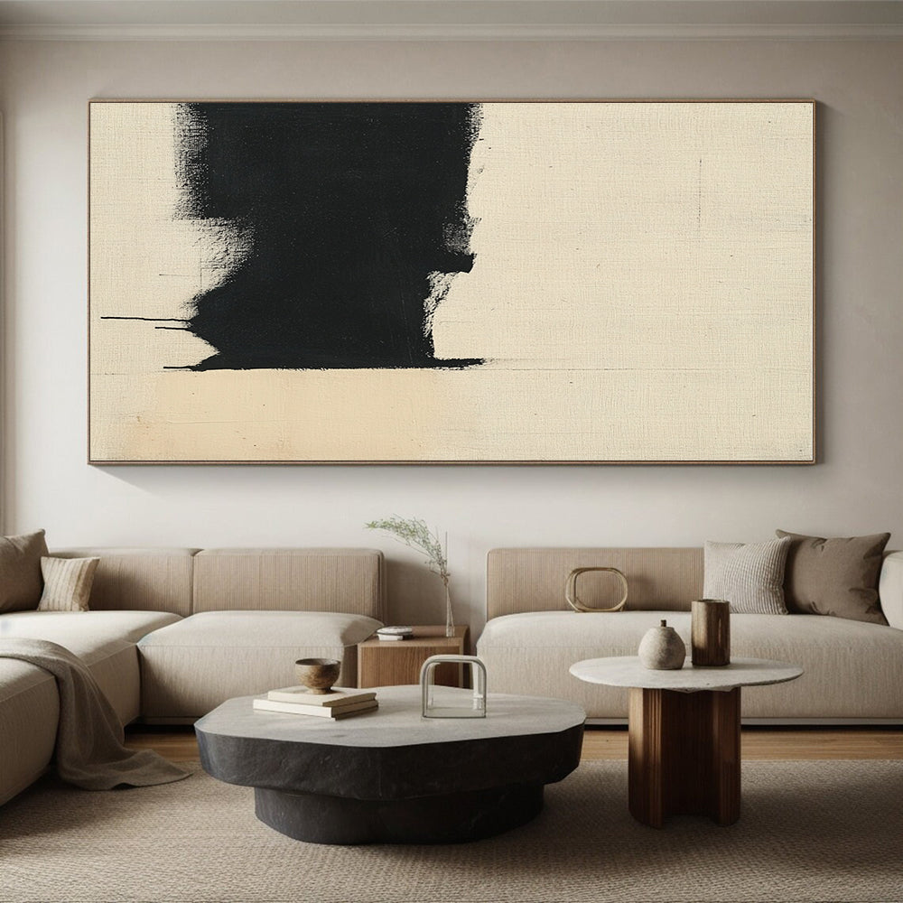 Black and Beige Drip Abstract Painting with Raw Expression GER179