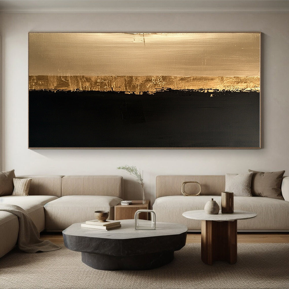 Gold and Black Abstract Painting with Textured Divide GER170