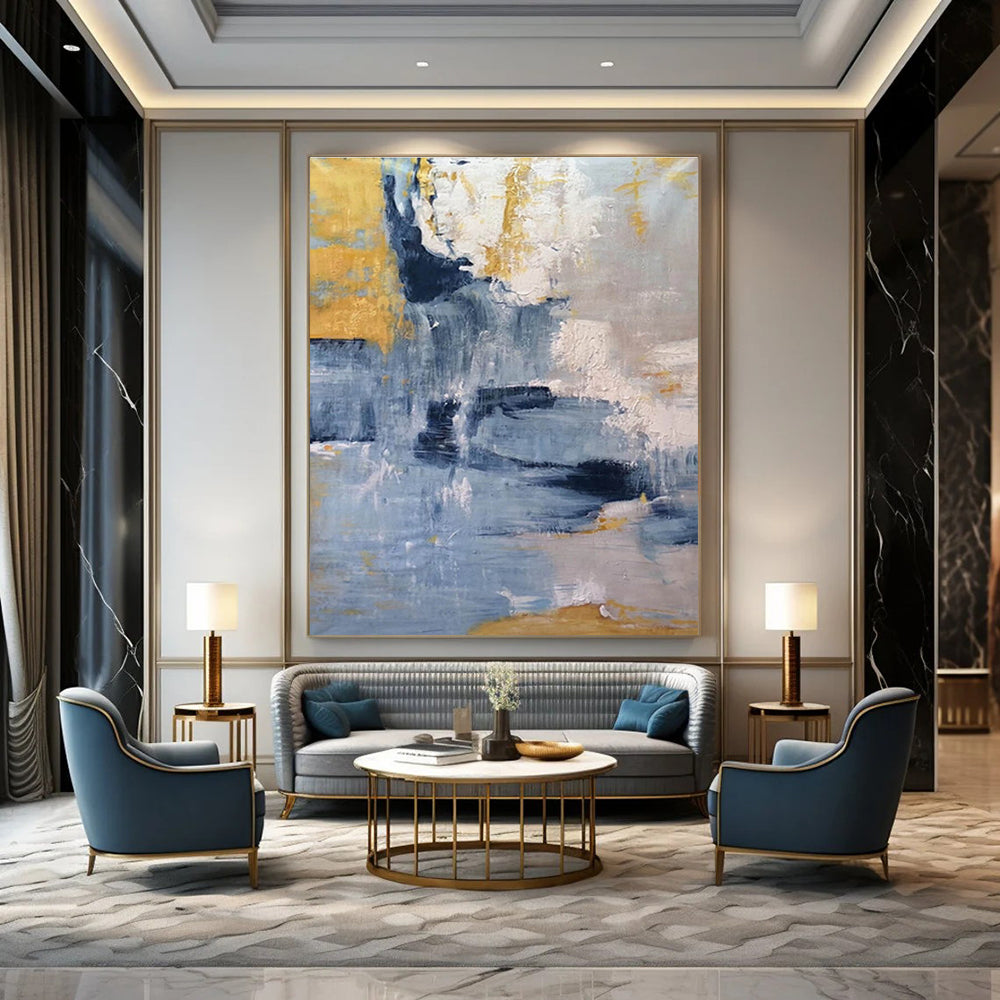 Blue Gray and Gold Abstract Painting ADGE253