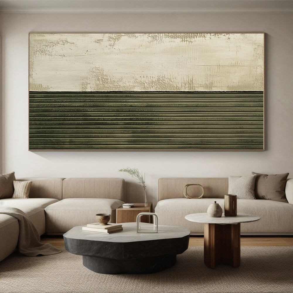 Textured Two - Tone Beige and Green Abstract Painting GER290