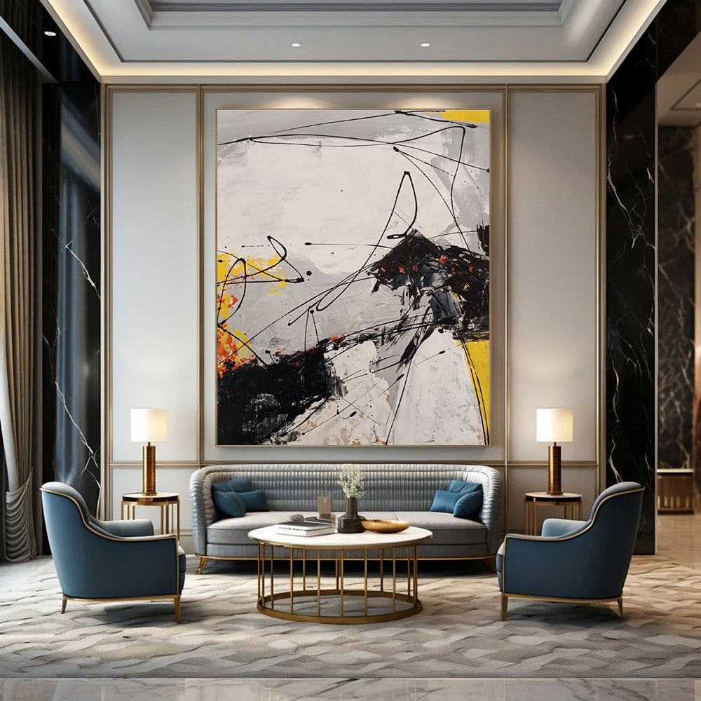 Black - line with Orange Accents Abstract Painting for Edgy Spaces ADGE054