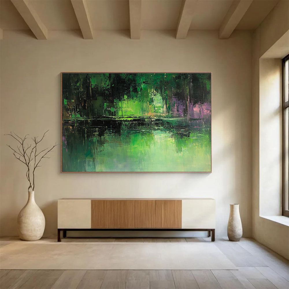 Green Forest Reflection Abstract Painting with Rich Colors DYP267