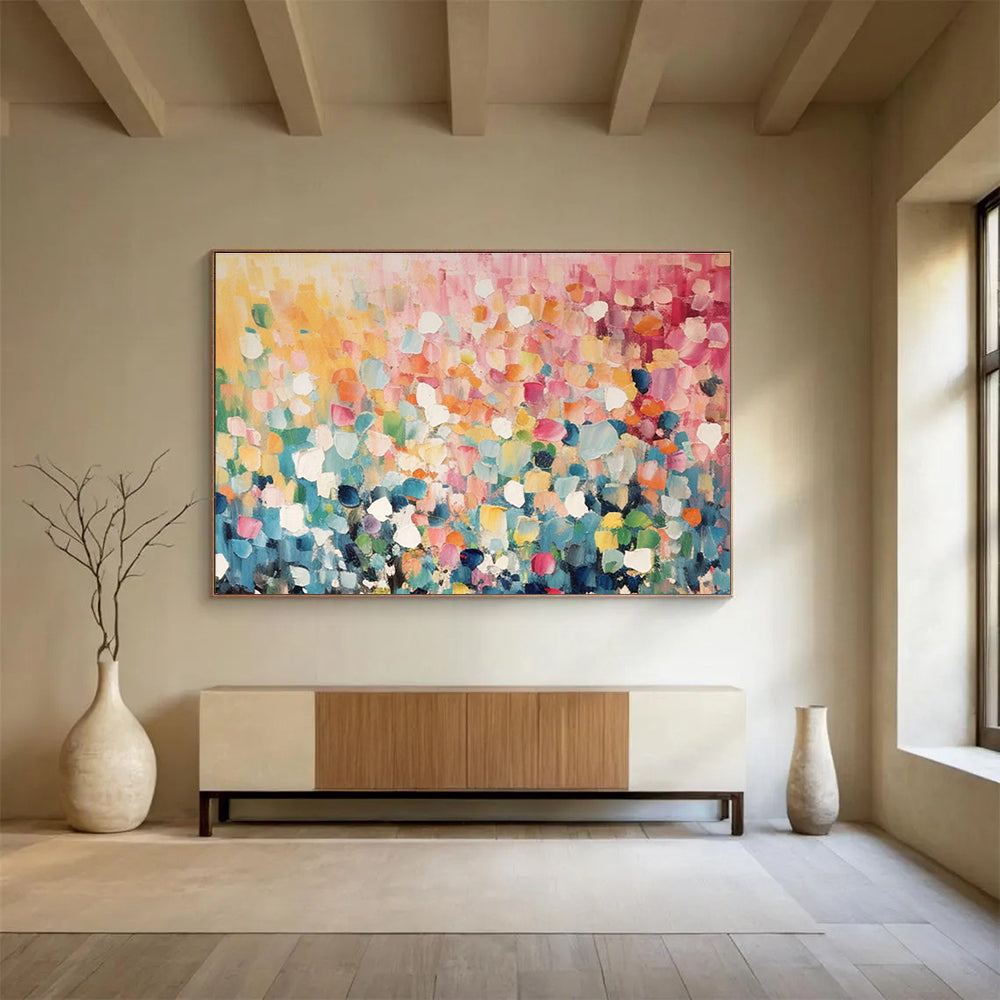 Colorful Patchwork Abstract Painting with Pastel and Bright Hues THY161