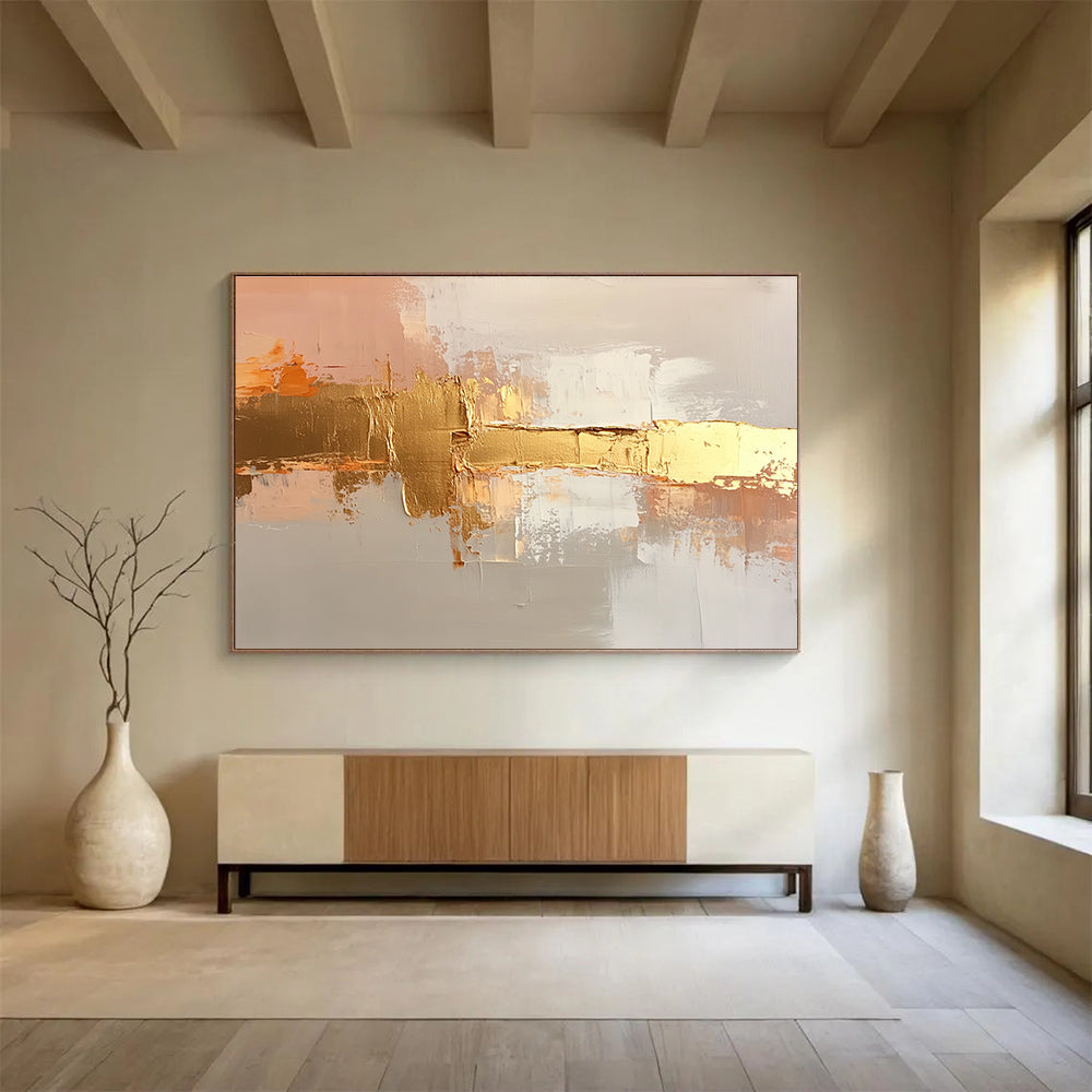 Gold and Neutral Abstract Painting with Elegant Textures DYP375