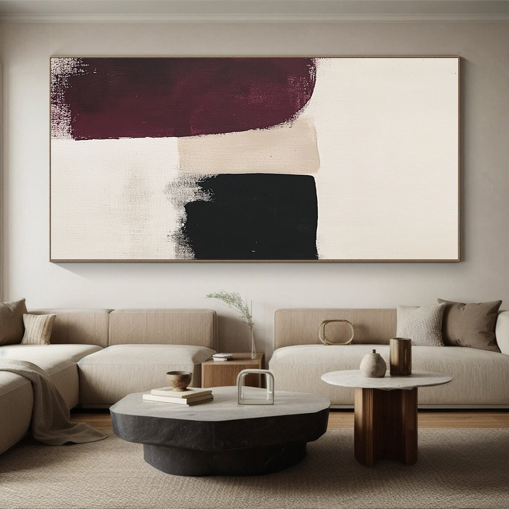 Black and Burgundy Abstract Painting with Subtle Edges GER176