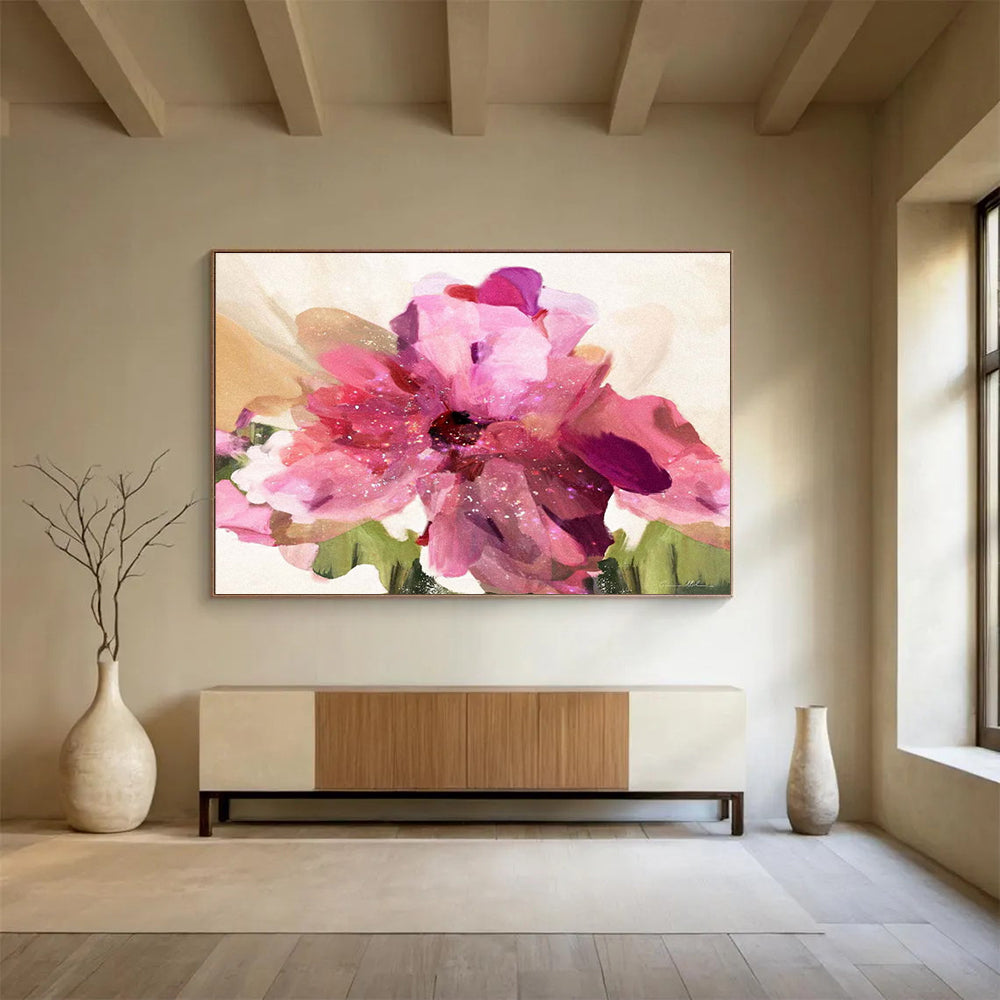 Pink Flower Abstract Painting with Vivid, Floral Radiance THY405