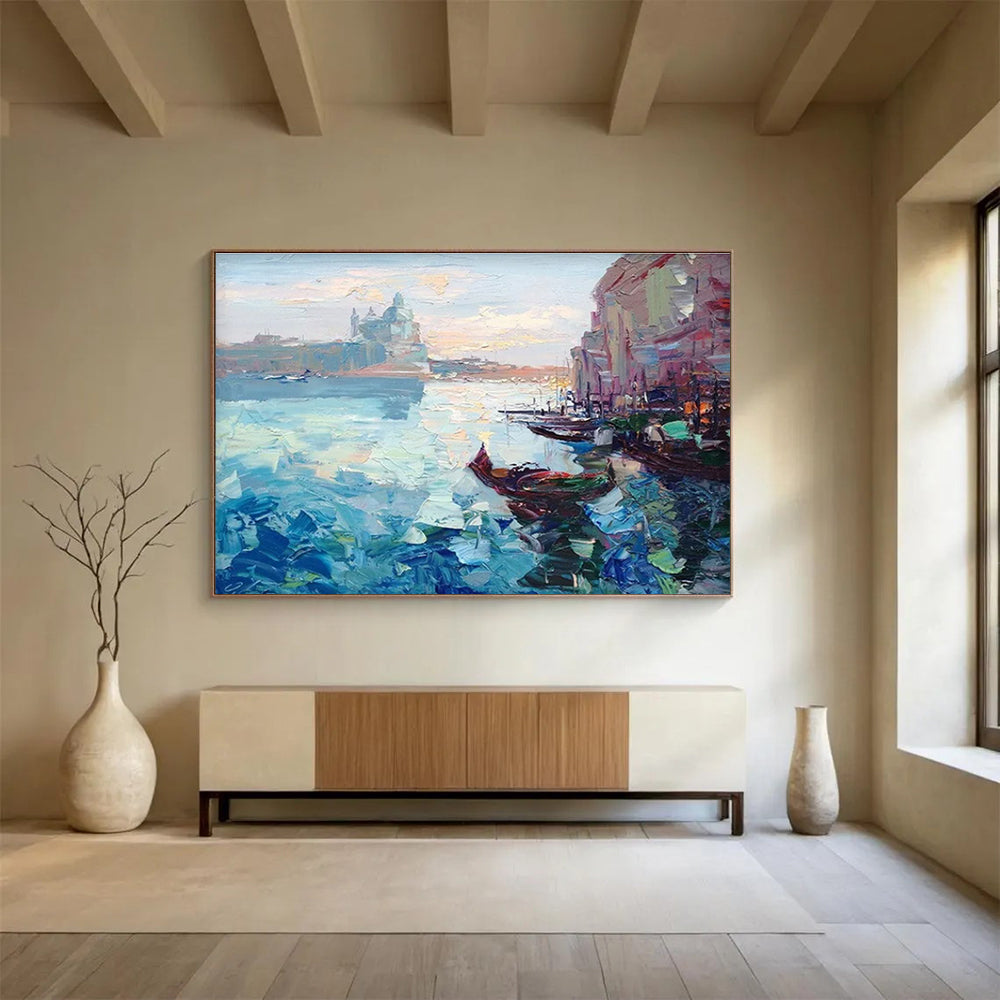 Blue Pink Venice Canal Reprise Abstract Painting THY466