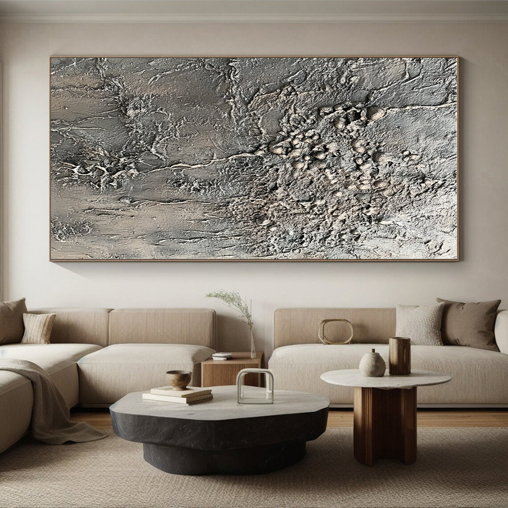 Gray Textured Abstract Painting with Organic Forms GER068
