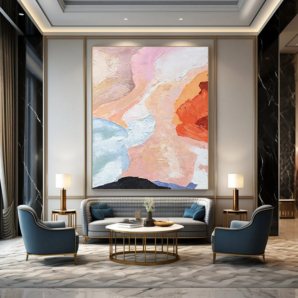 Soft Pink and Orange Abstract Painting with Textured Brushstrokes ADGE275