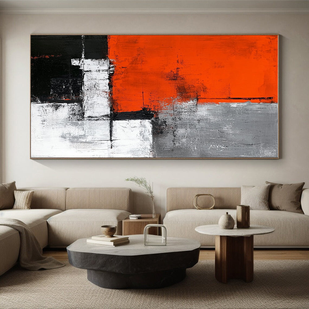 Orange Gray and Black Abstract Painting with Textured Blocks GER660