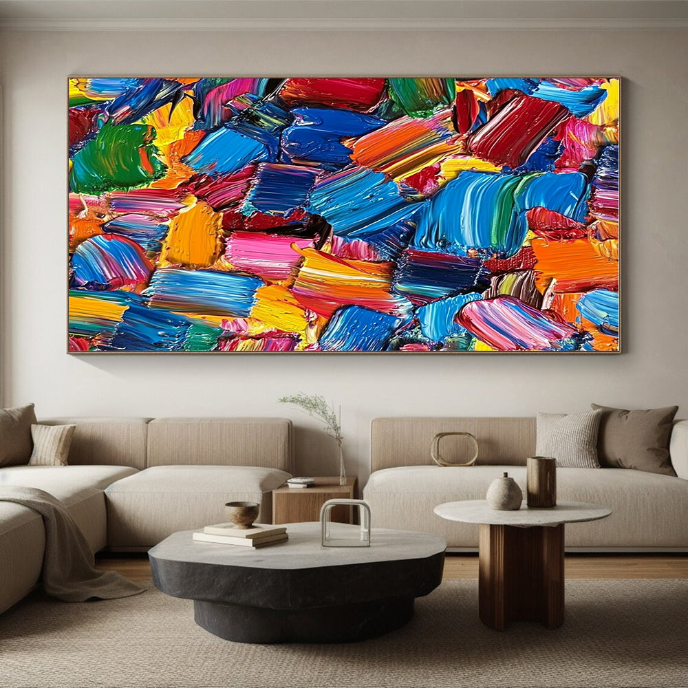 Colorful Palette Knife Abstract Painting with Vivid Color Blocks GER081