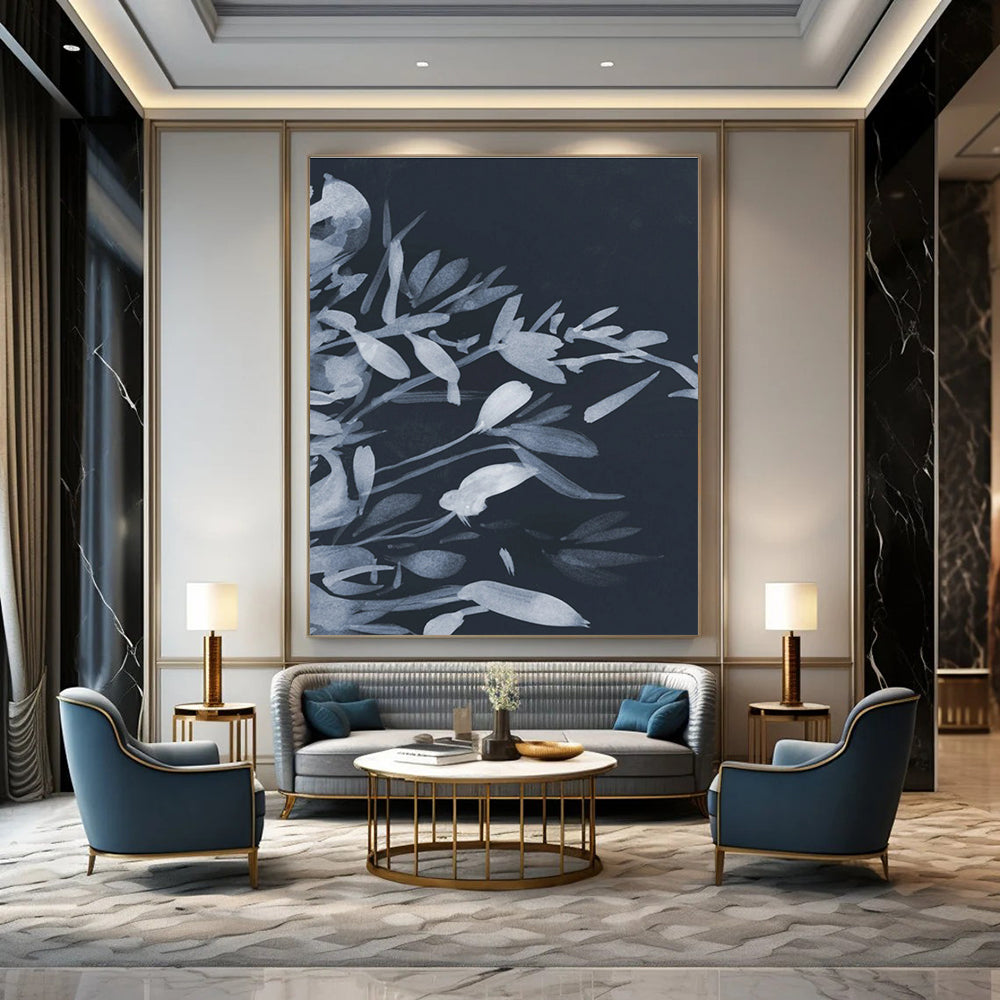 Blue Ink Floral Abstract Painting ADGE239