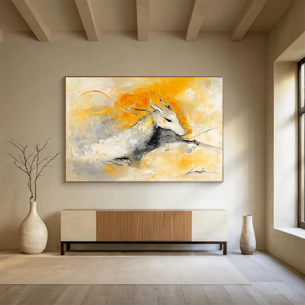 Mythical Creature Abstract Painting with Yellow and Gray DYP499