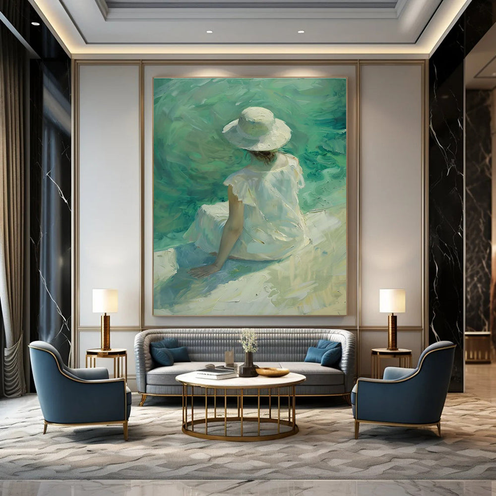 Soft - colored Woman by the Sea Abstract Painting ADGE088