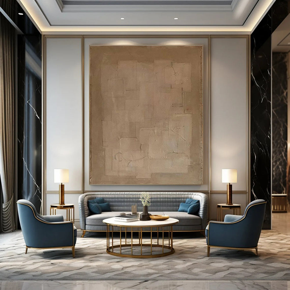 Beige Geometric Abstract Painting with Subtle Textures ADGE334