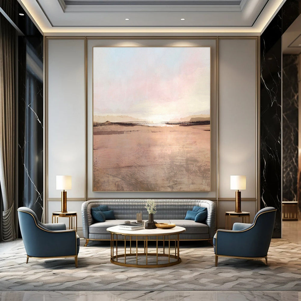 Sunset Landscape Abstract with Pink and Beige Tones Painting ADGE156
