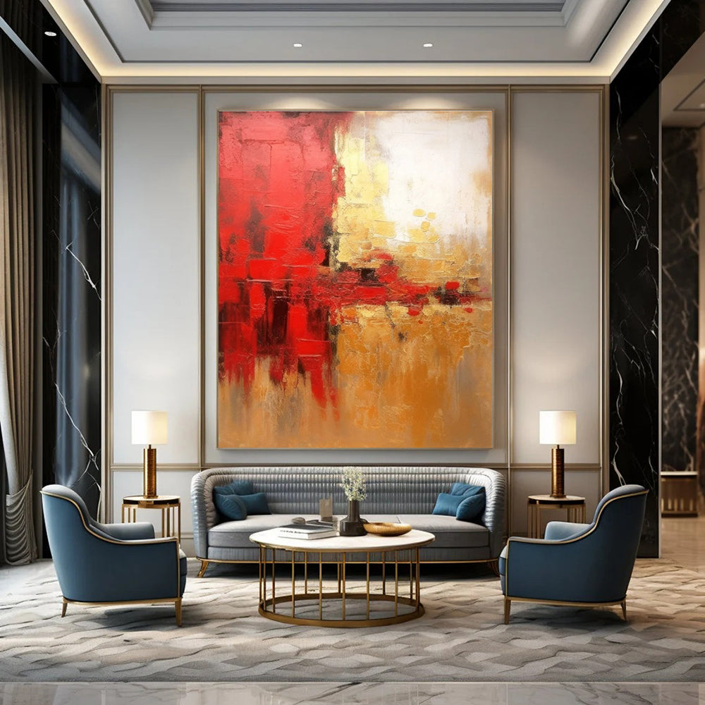 Red and Gold Abstract Painting with Dynamic Compositions ADGE069