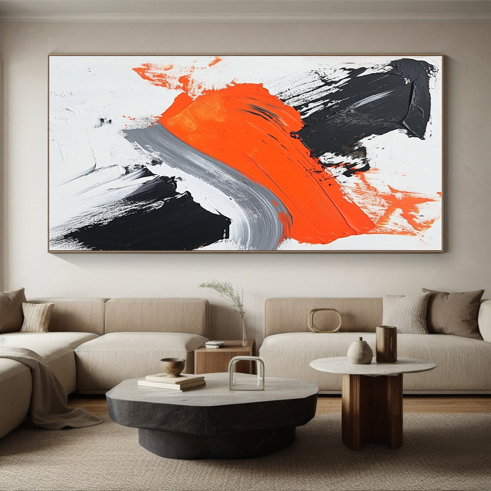 Black Orange Gray Abstract Painting with Dynamic Brushstrokes GER494