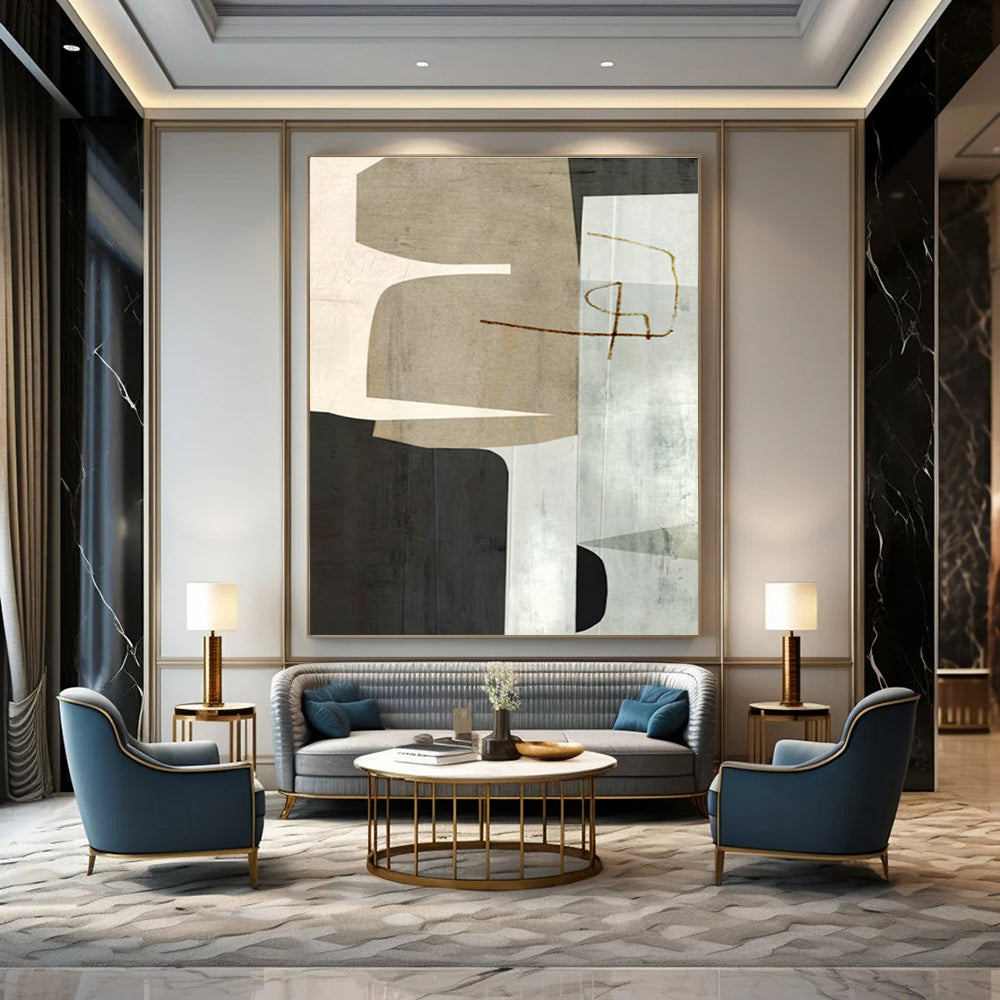 Geometric Shapes in Neutral Tones with Brown Accents Abstract Painting ADGE158