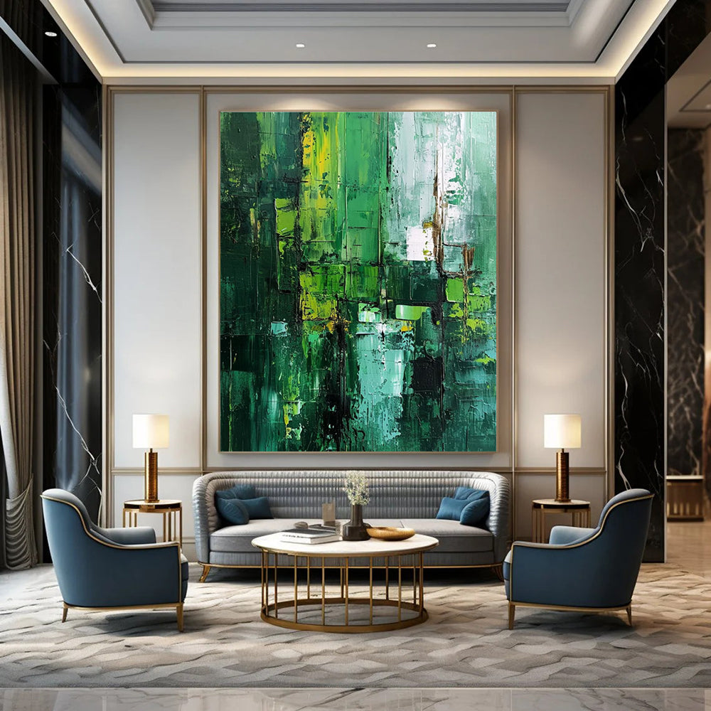 Green Yellow Blue Textured Abstract Painting ADGE012