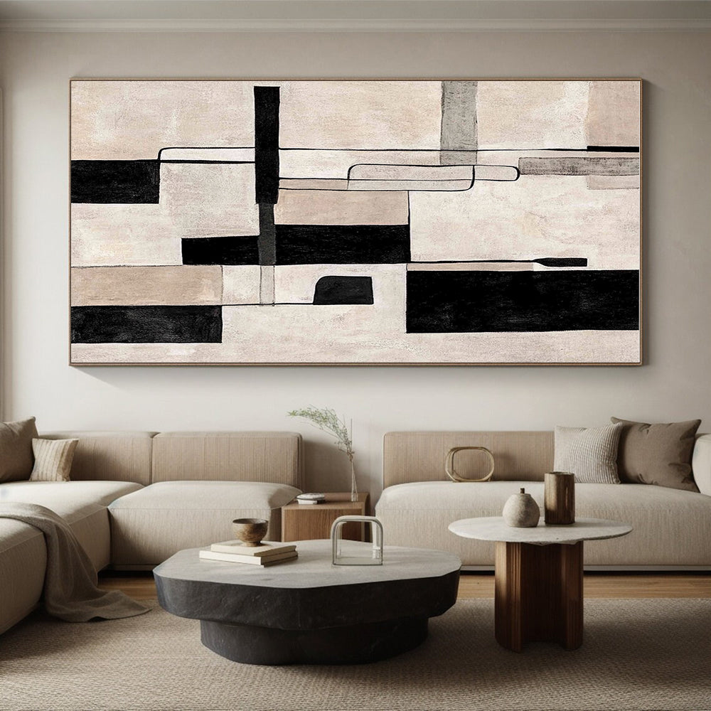 Monochromatic Geometric Abstract with Black, White, and Beige GER322